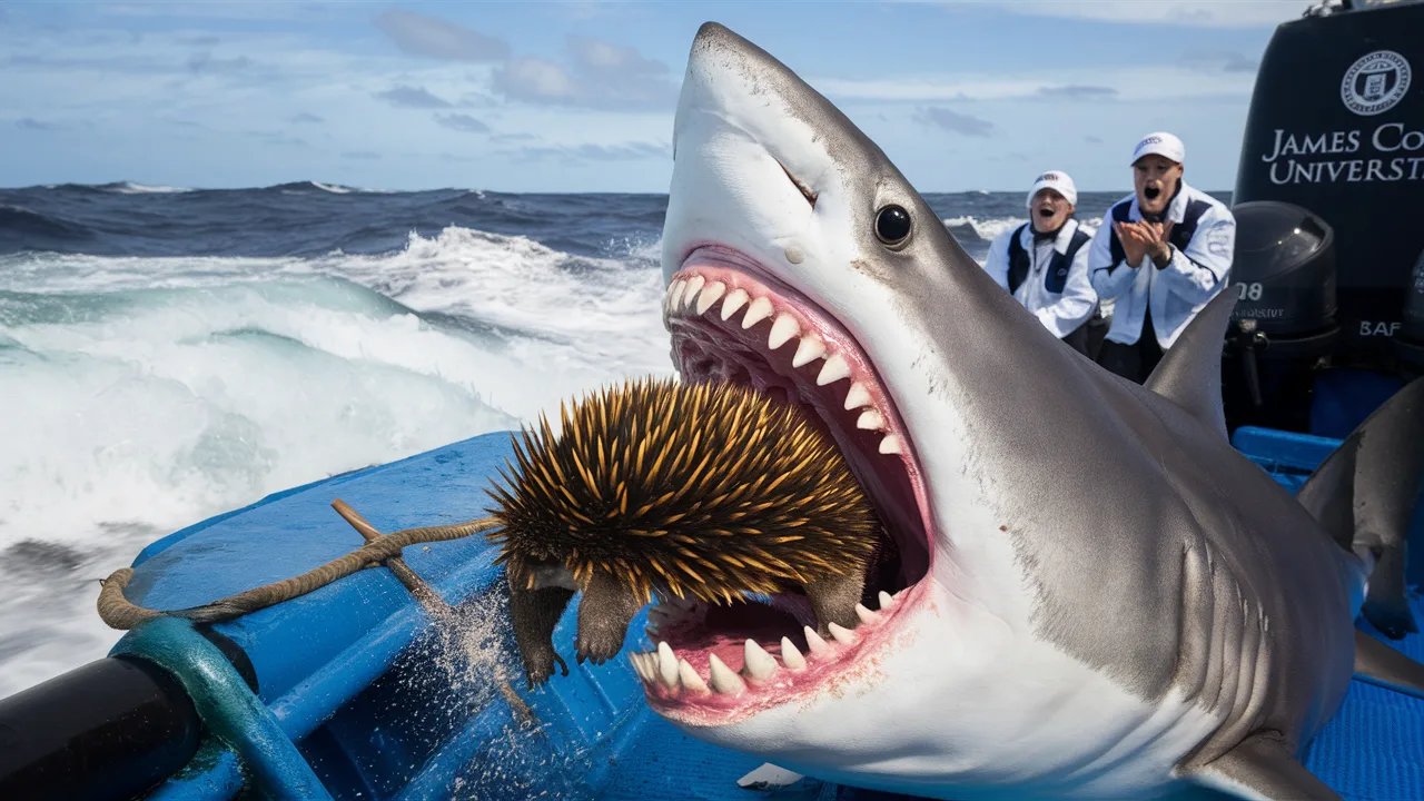 Tiger Shark's Unusual Snack: An Echidna Surprises Australian Scientists In a remarkable twist of nature, Australian scientists were left stunned during a marine research expedition when a tiger shark unexpectedly regurgitated a spiky echidna. This unusual incident occurred while researchers from James Cook University were tagging marine life along Australia's northeastern coast.