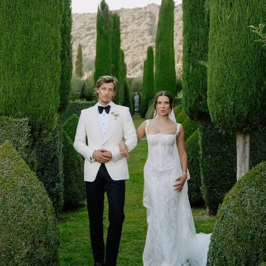 Millie Bobby Brown wedding, Millie Bobby Brown wedding dress, Jake Bongiovi wedding, Galia Lahav gown, Millie Bobby Brown lace gown, Millie Bobby Brown Valentino dress, Millie Bobby Brown Oscar de la Renta, Millie Bobby Brown wedding photos, celebrity weddings 2024, Millie Bobby Brown and Jake Bongiovi